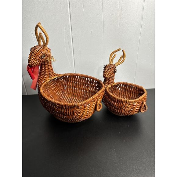 Vintage Nesting Deer Baskets Brown Wicker Reindeer Rattan Planter Weave Woven - Picture 6 of 16